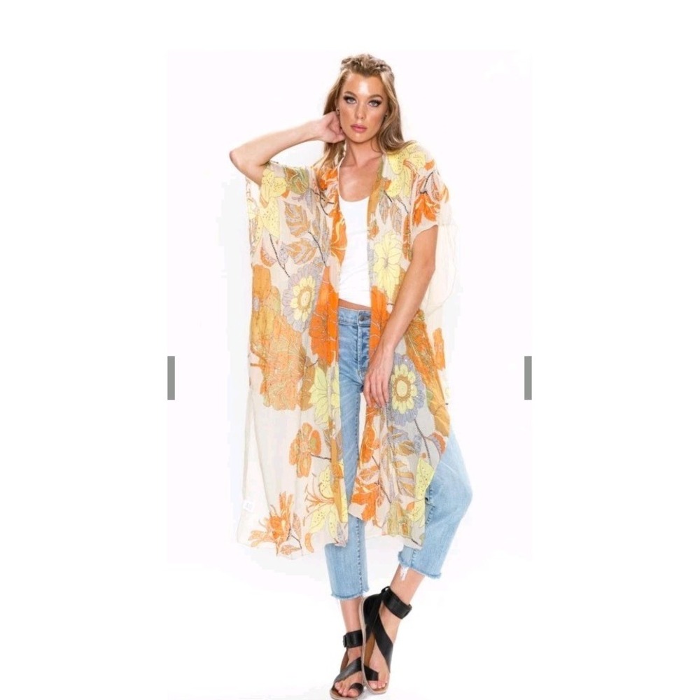 ARATTA SILENT JOURNEY Kimono‎ Hand Beaded Floral Whimsical Bohemian Top One Size
